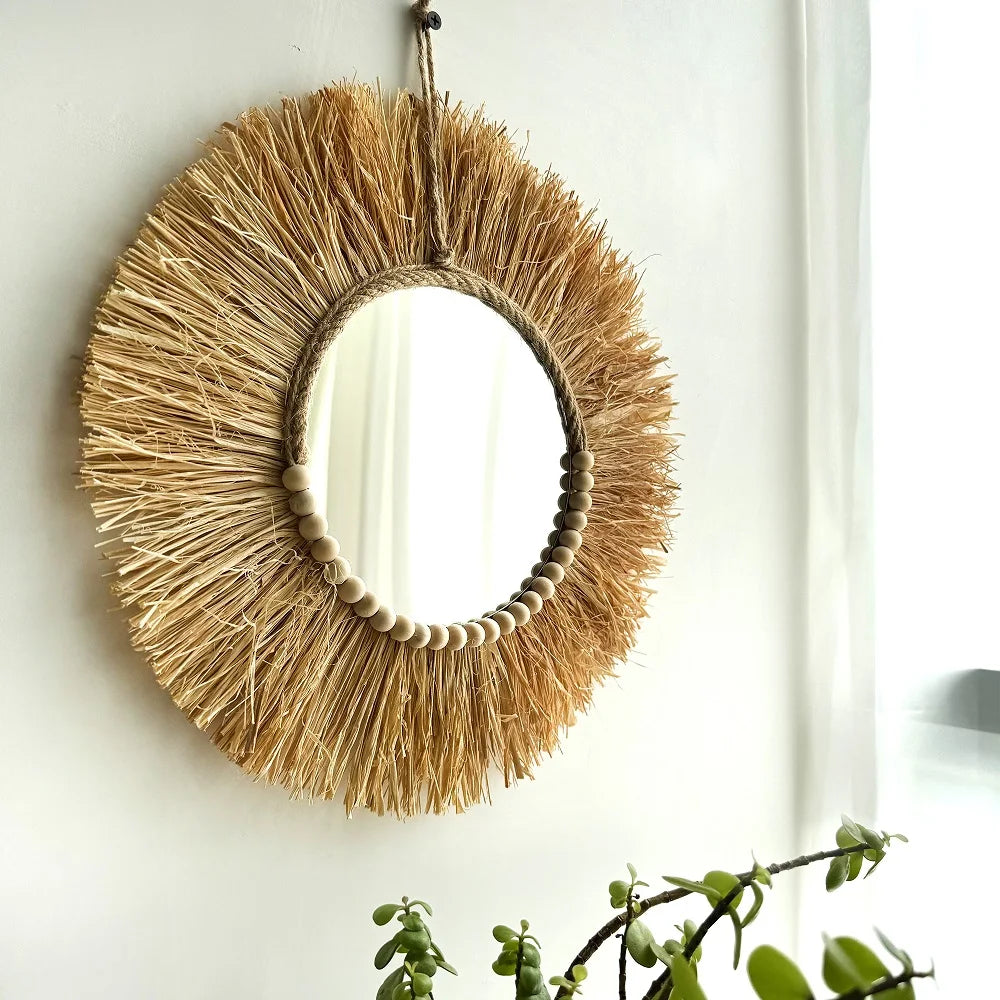 Handmade Boho Raffia Mirror