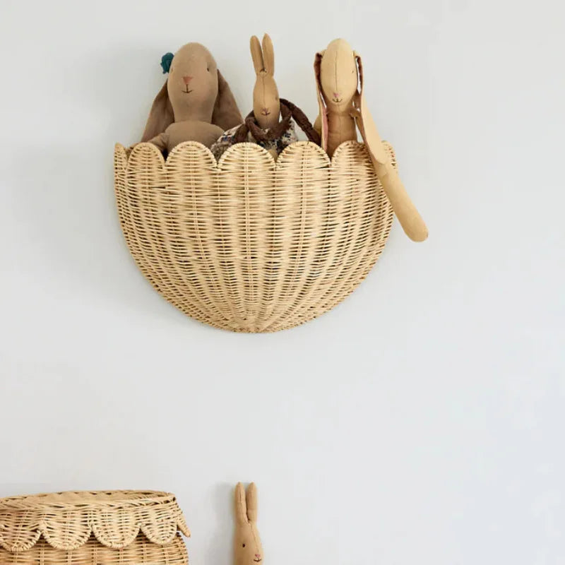 Rustic Handwoven Rattan Mounted Wall Basket