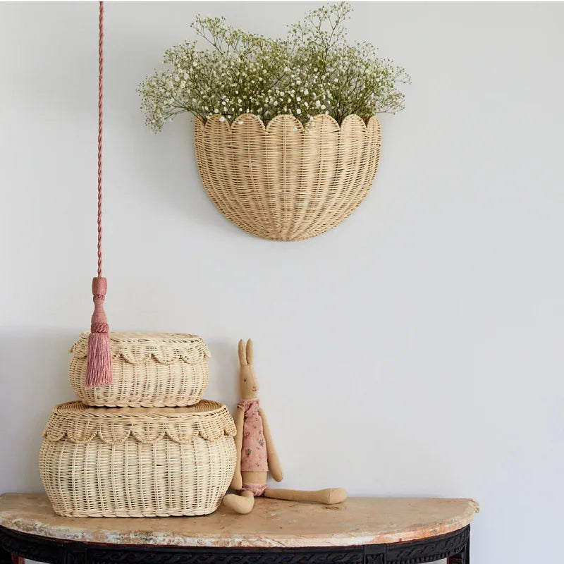 Rustic Handwoven Rattan Mounted Wall Basket