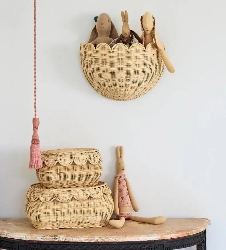 Rustic Handwoven Rattan Mounted Wall Basket