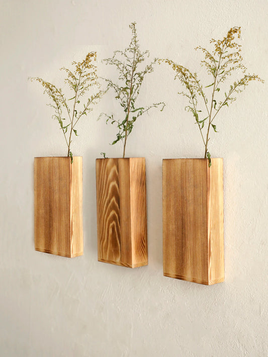 Rustic Wooden Mounted Wall Vases