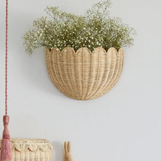 Rustic Handwoven Rattan Mounted Wall Basket